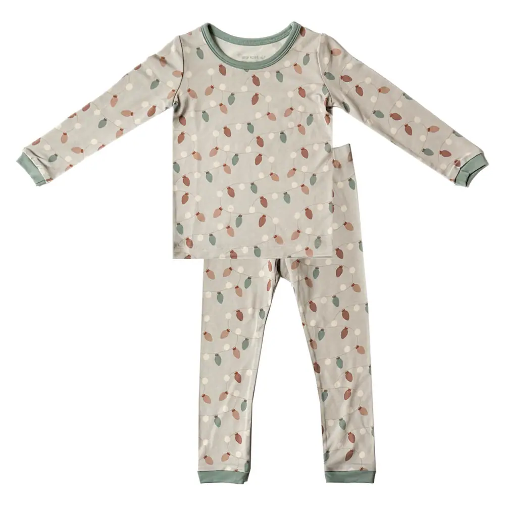 Pastel leaf TENCEL™ modal baby pajamas with green trim, Tiny Knot Co