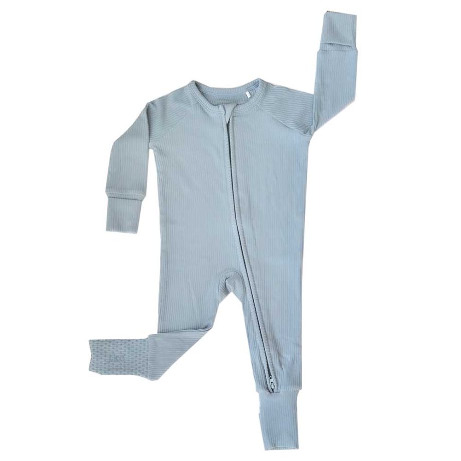 A Ribbed Zippered Romper - Glacier by Tiny Knot Co.