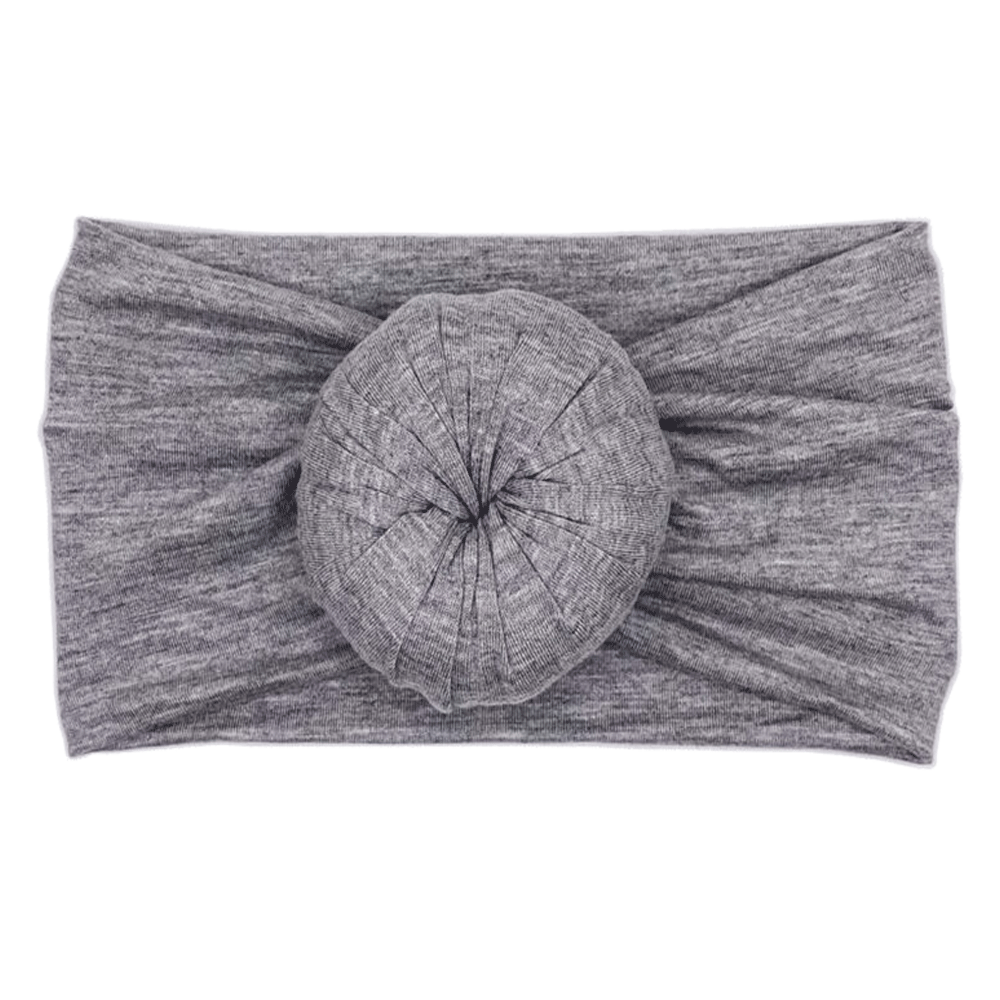 A Heather - Bamboo Baby Knotted Headwrap featuring a ball, created by Tiny Knot Co.