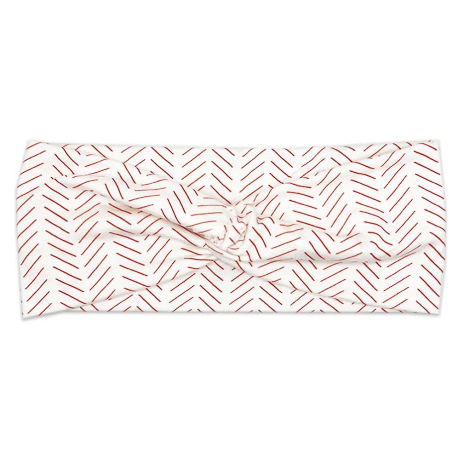 A red and white Tiny Knot Co. - Women's Bamboo Headwrap with a chevron pattern.