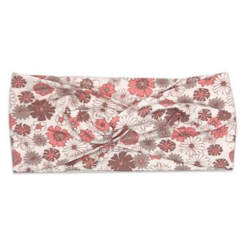 A Gabrielle - Bamboo Baby Bow Headwrap by Tiny Knot Co with pink and brown flowers on it.