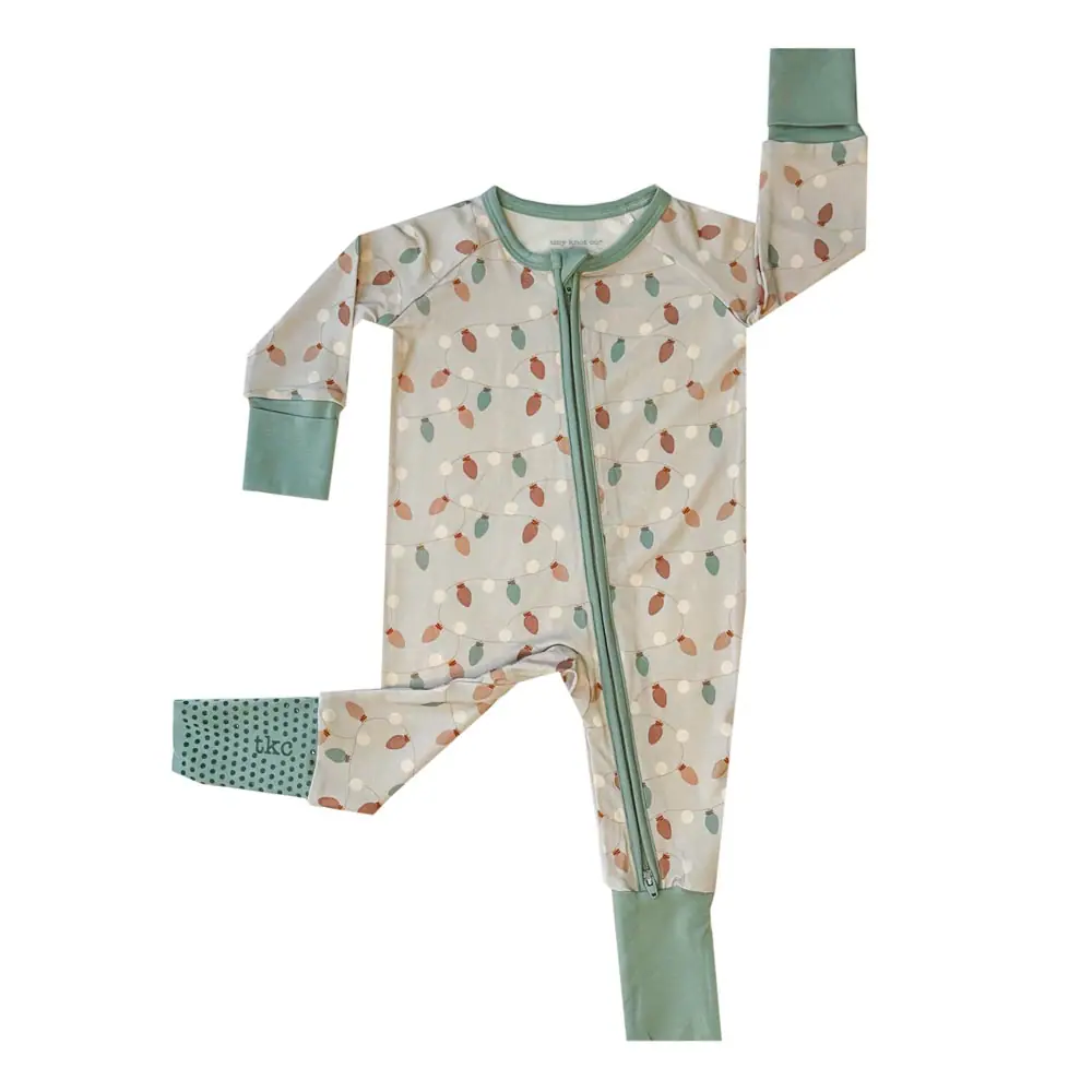 Super soft TENCEL™ modal leaf romper, green cuffs Tiny Knot Co