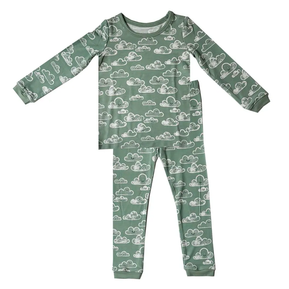 Green cloud print baby pajamas, TENCEL™ modal, super soft Tiny Knot Co