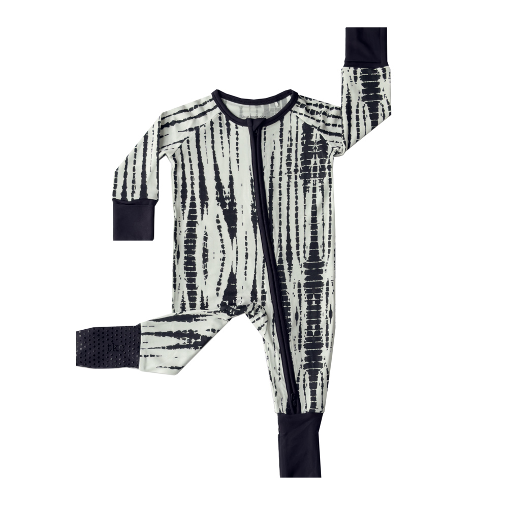 Black and white striped modal baby pajamas, super soft  Tiny Knot Co 