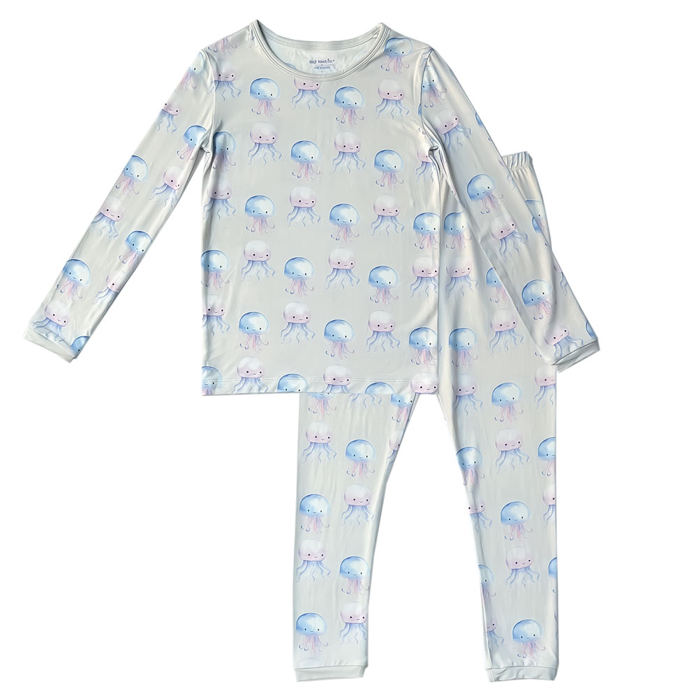 Light blue TENCEL™ modal jellyfish baby pajamas, super soft Tiny Knot Co