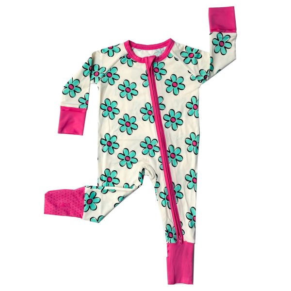 Blue Daisy Zippered Romper - 0-3 months