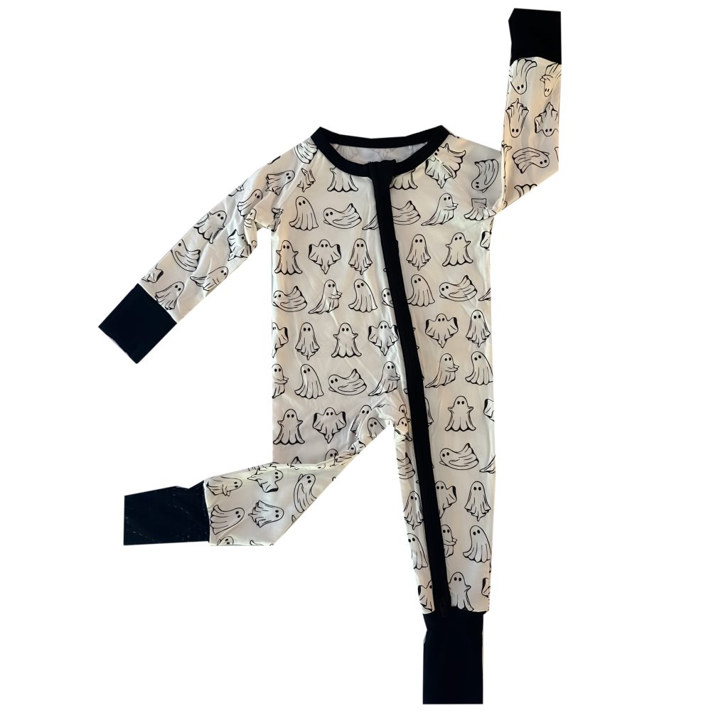 Super soft TENCEL™ modal baby pajamas, ghost print, Tiny Knot Co 